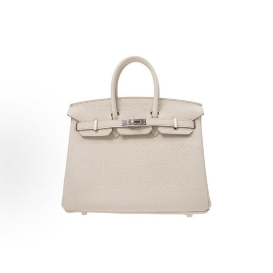 HERMES Birkin 25 Silver clasp Women\'s 8L Beton Glacier White